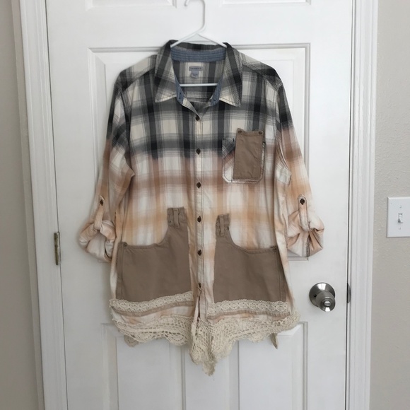 Upcycled Carhartt Boho Dip-Dye Grunge Ombre Vintage Crochet Shacket Sz XXL 20 - Picture 1 of 8